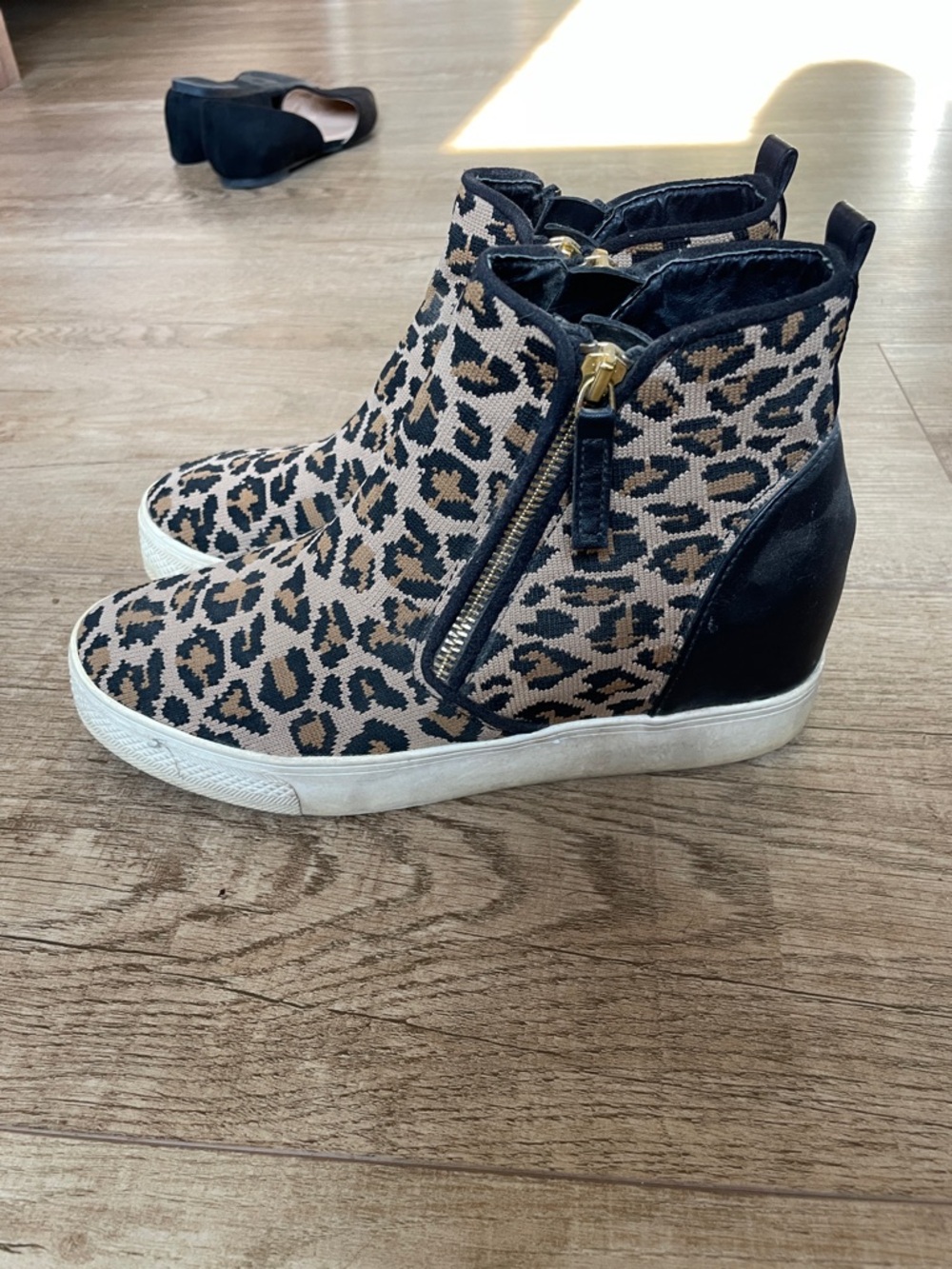 Steve Madden Loxley Wedge Sneakers in Leopard Print and Black